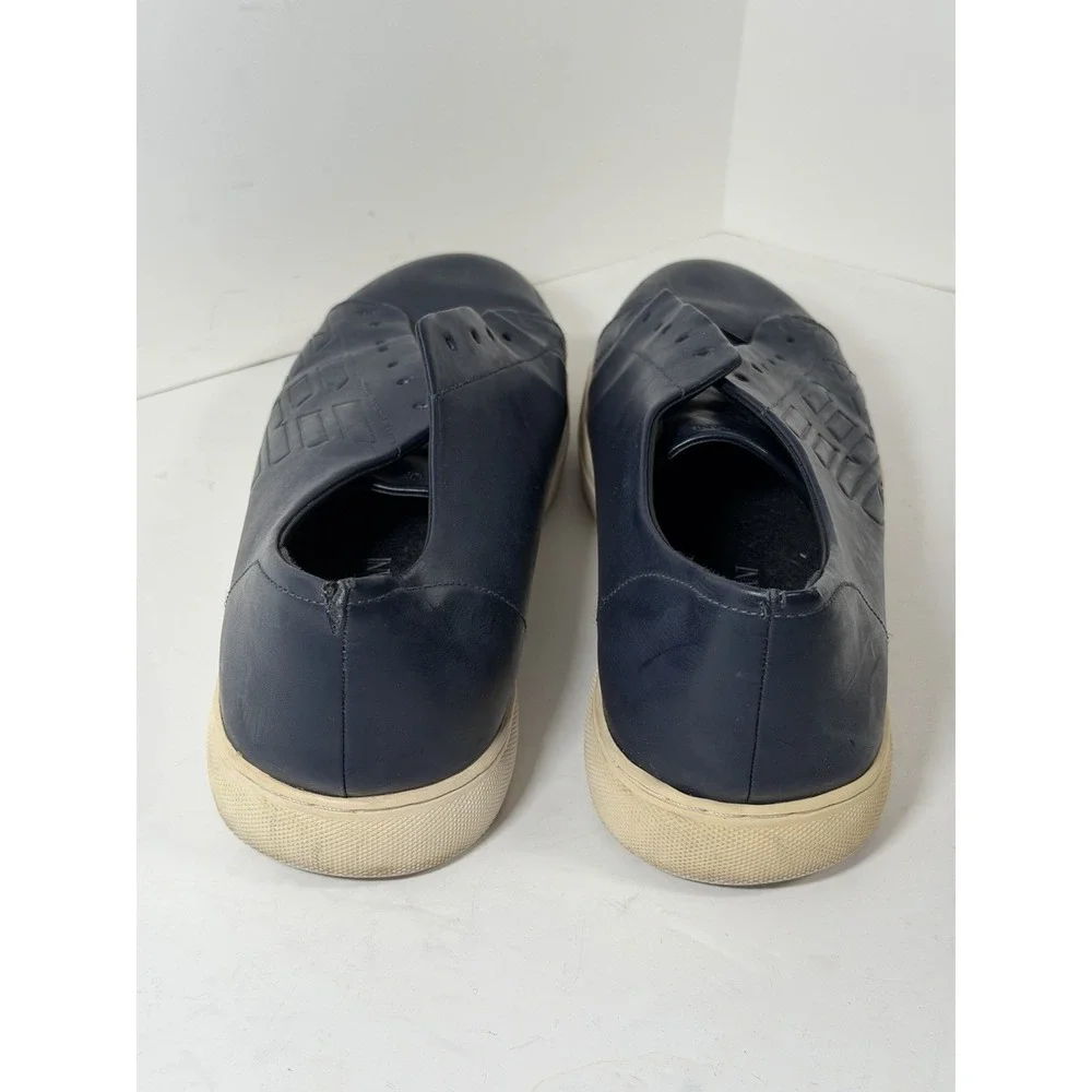 Emporio Armani low-top sneakers, night blue leather w/a debossed eagle logo, M12